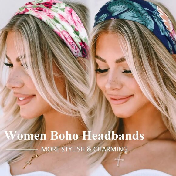 12 Pack Boho Headbands - Wide Non-Slip Elastic Headbands, Trendy Hair Accessorie - Picture 2 of 7